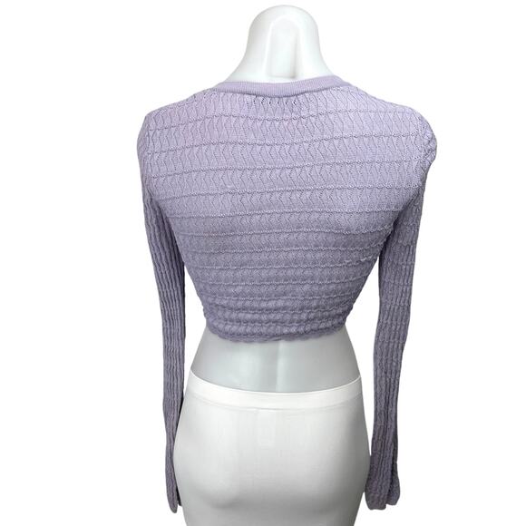 Zara Women's Purple Crochet Knit Long Sleeve Button Crop Cardigan Sweater Top S - Picture 4 of 6